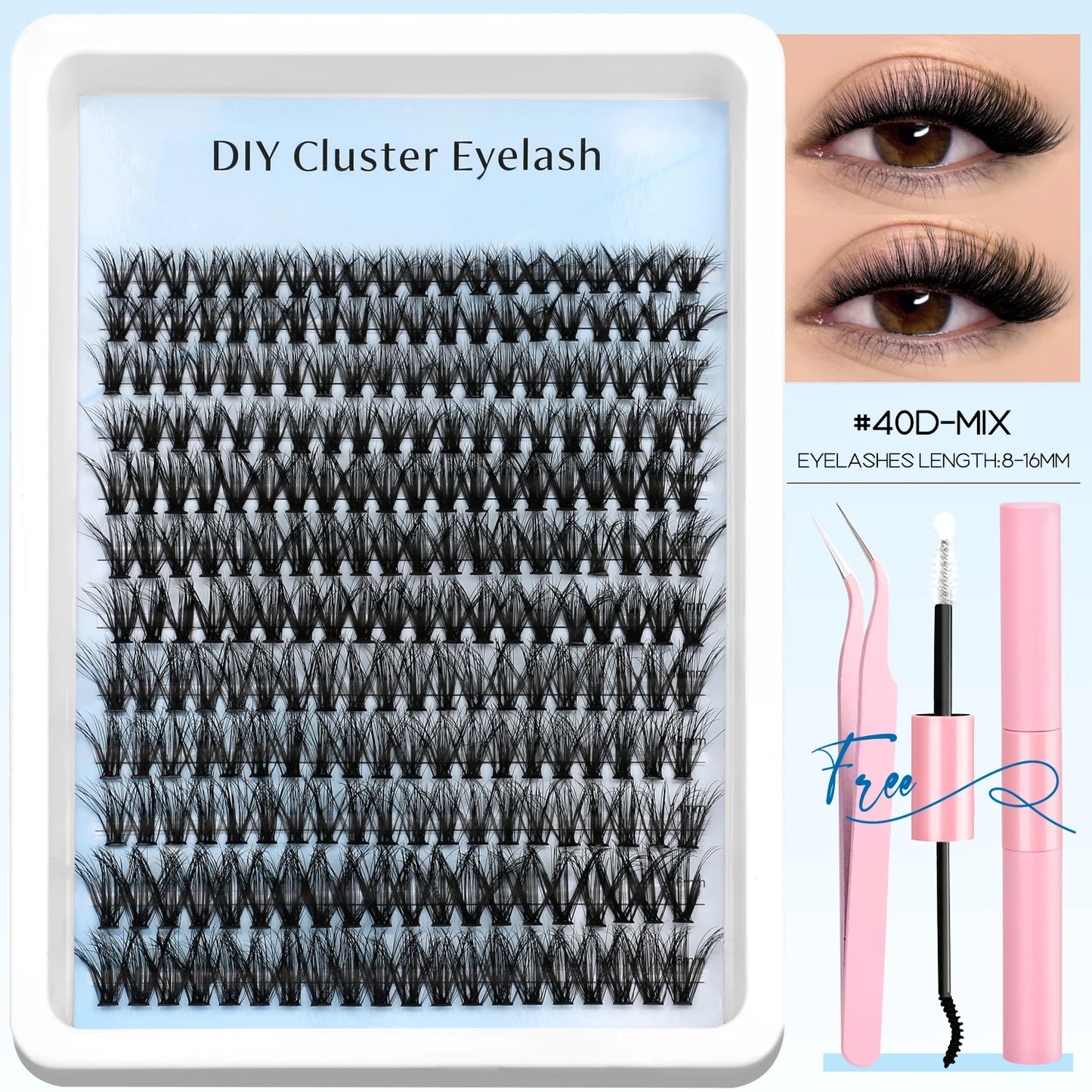 Lash Clusters Kit DIY Cluster Lash with Lash Bond & Seal Reusable Natural Looking Fluffy Eyelash Extensions Makeup
