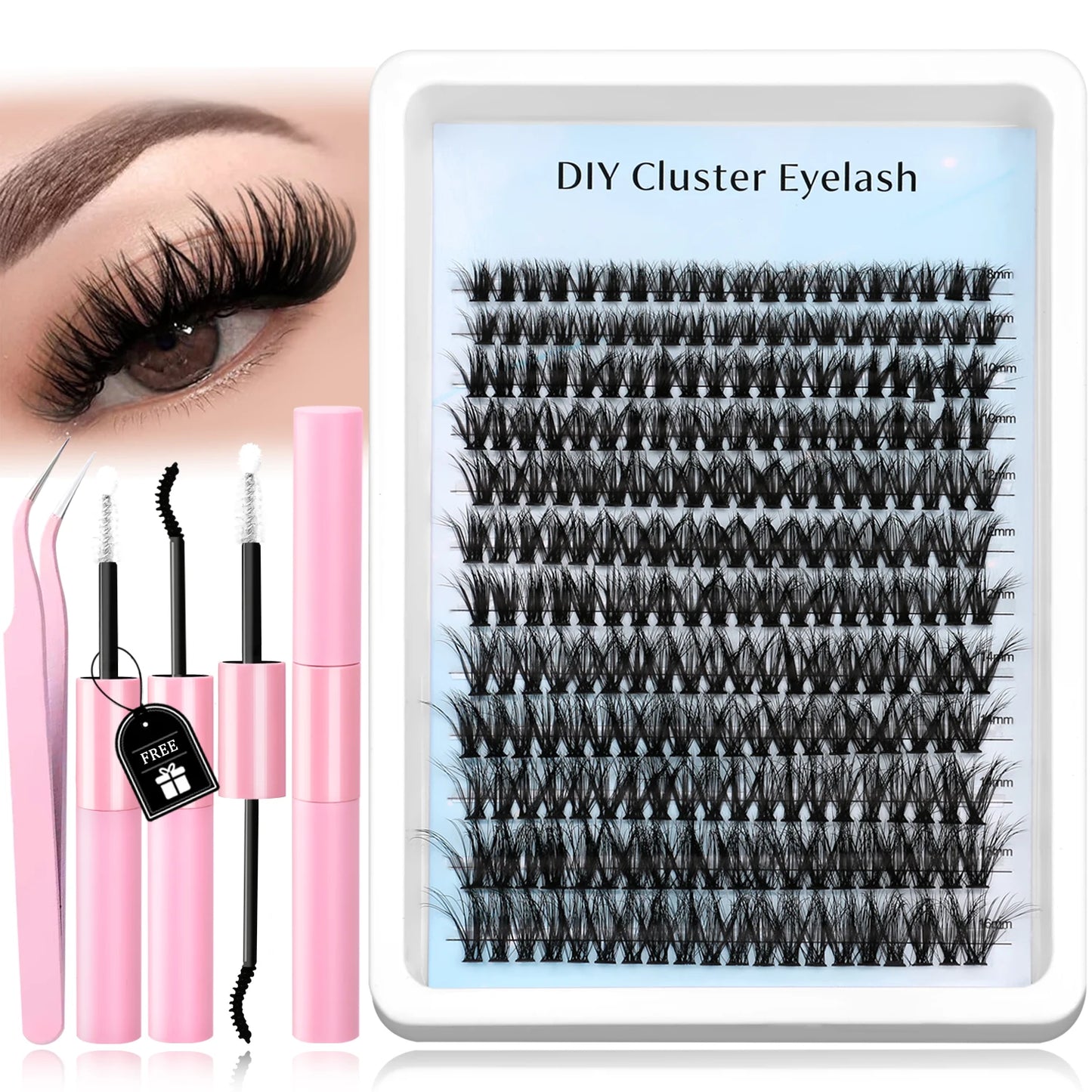 Lash Clusters Kit DIY Cluster Lash with Lash Bond & Seal Reusable Natural Looking Fluffy Eyelash Extensions Makeup