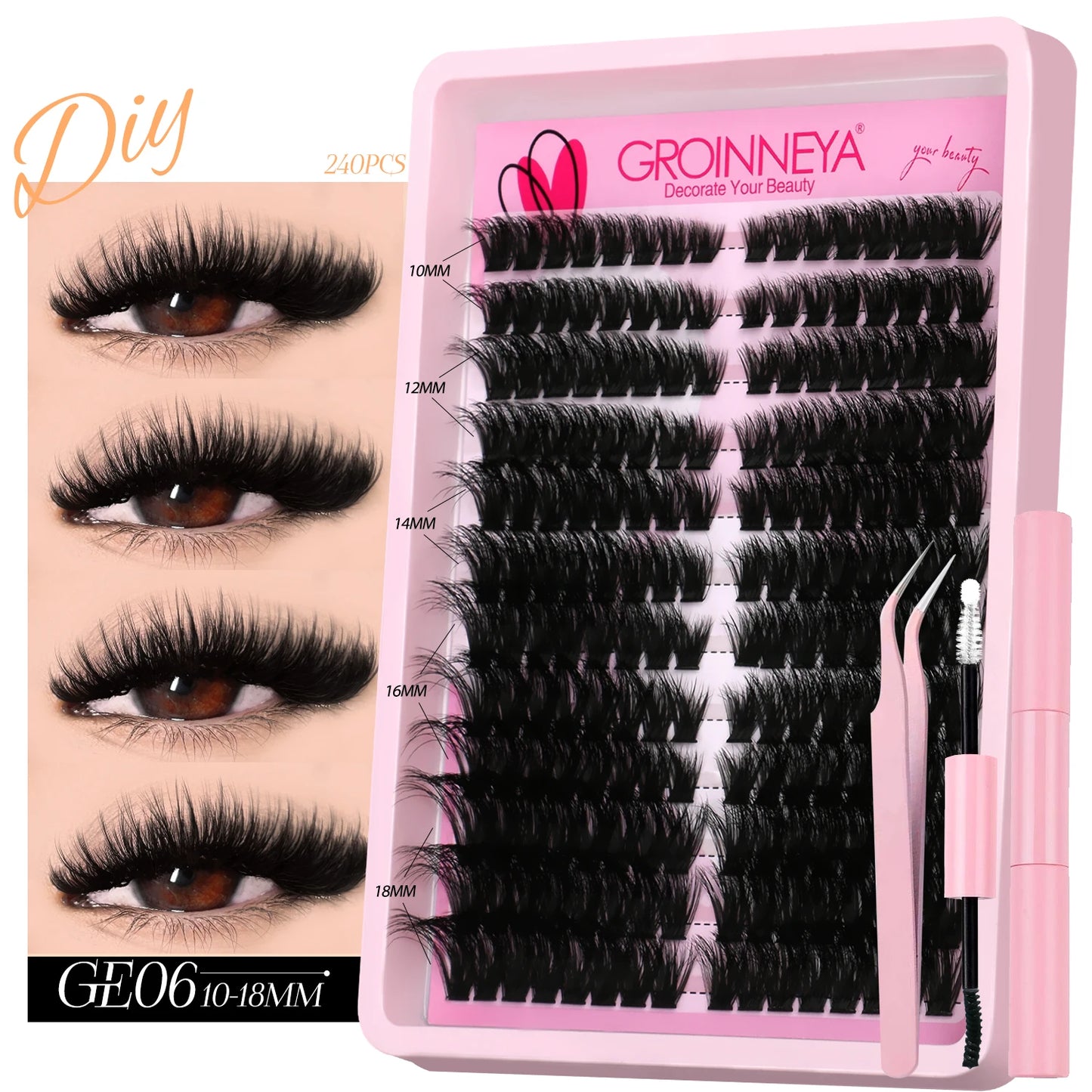 Lash Clusters Kit DIY Cluster Lash with Lash Bond & Seal Reusable Natural Looking Fluffy Eyelash Extensions Makeup