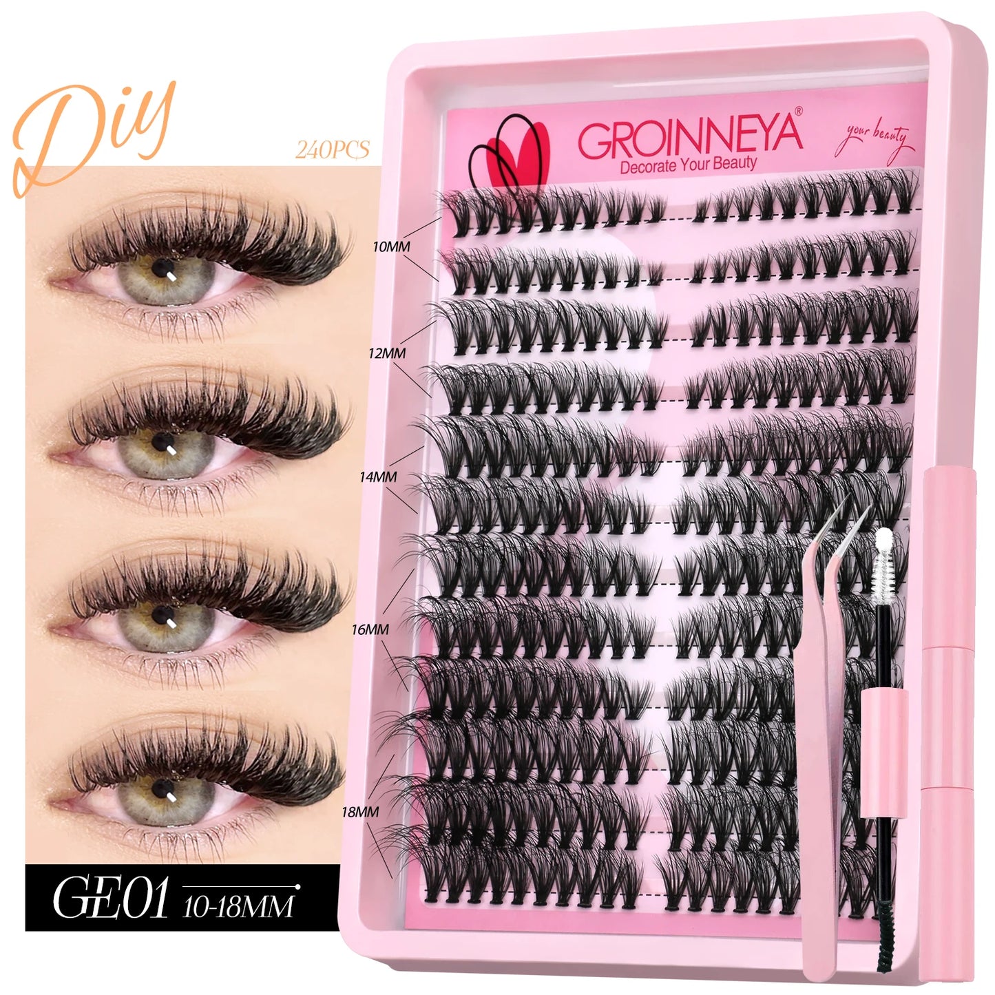 Lash Clusters Kit DIY Cluster Lash with Lash Bond & Seal Reusable Natural Looking Fluffy Eyelash Extensions Makeup