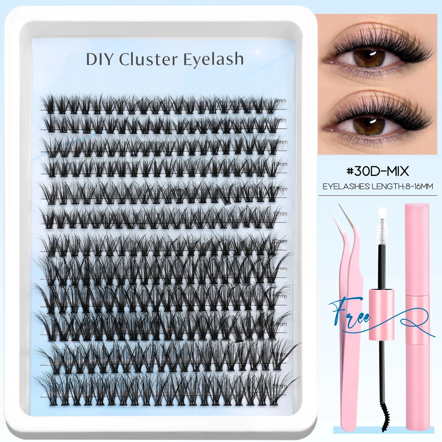 Lash Clusters Kit DIY Cluster Lash with Lash Bond & Seal Reusable Natural Looking Fluffy Eyelash Extensions Makeup
