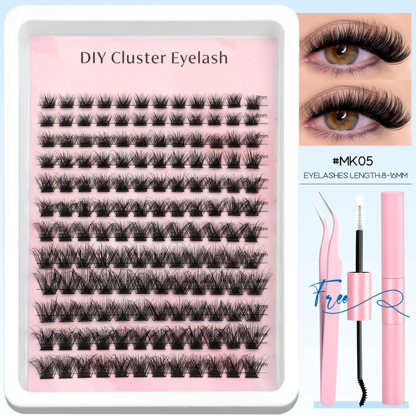 Lash Clusters Kit DIY Cluster Lash with Lash Bond & Seal Reusable Natural Looking Fluffy Eyelash Extensions Makeup