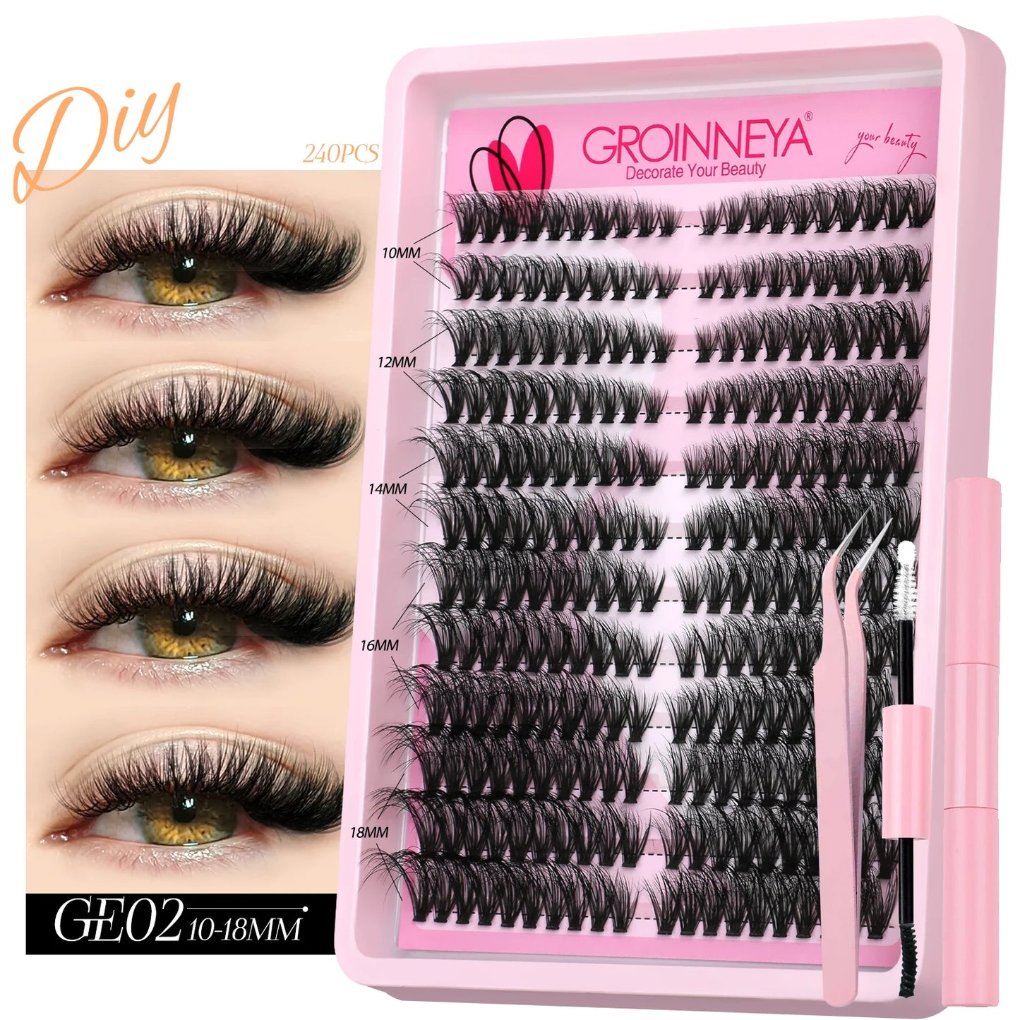 Lash Clusters Kit DIY Cluster Lash with Lash Bond & Seal Reusable Natural Looking Fluffy Eyelash Extensions Makeup