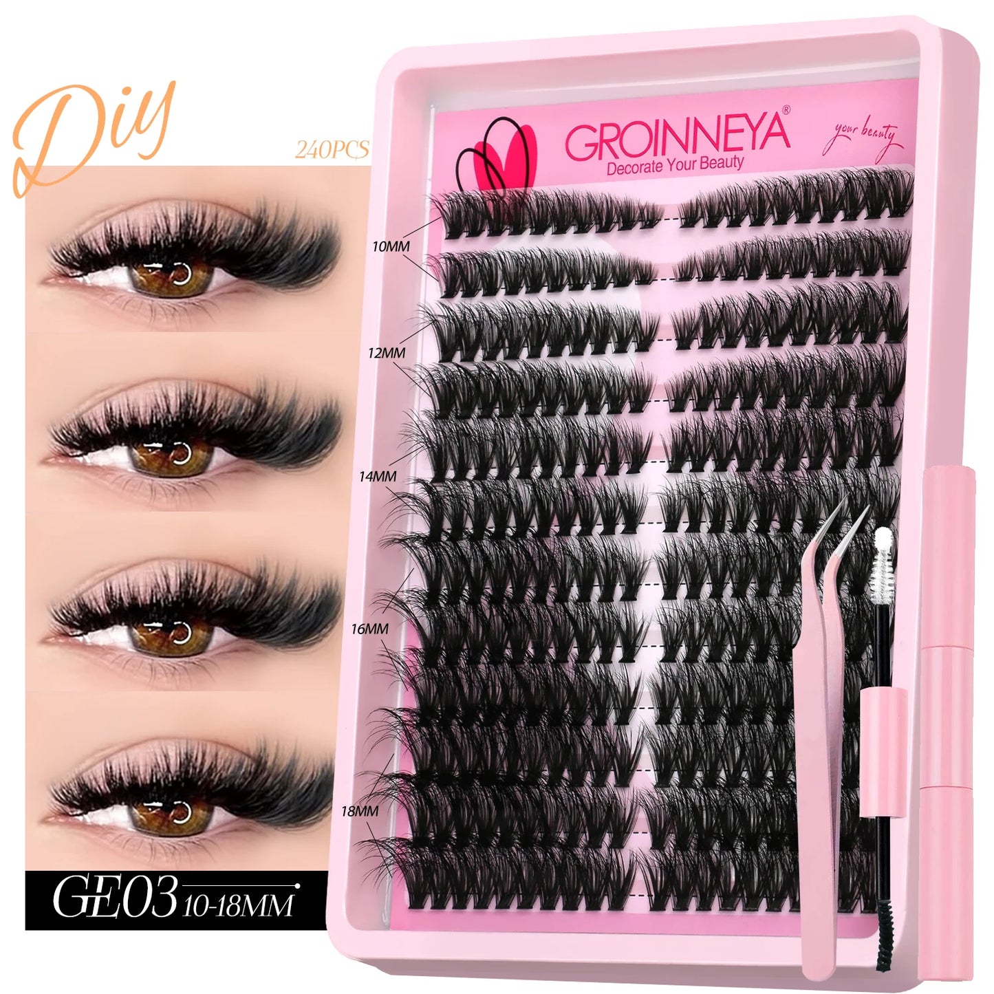 Lash Clusters Kit DIY Cluster Lash with Lash Bond & Seal Reusable Natural Looking Fluffy Eyelash Extensions Makeup