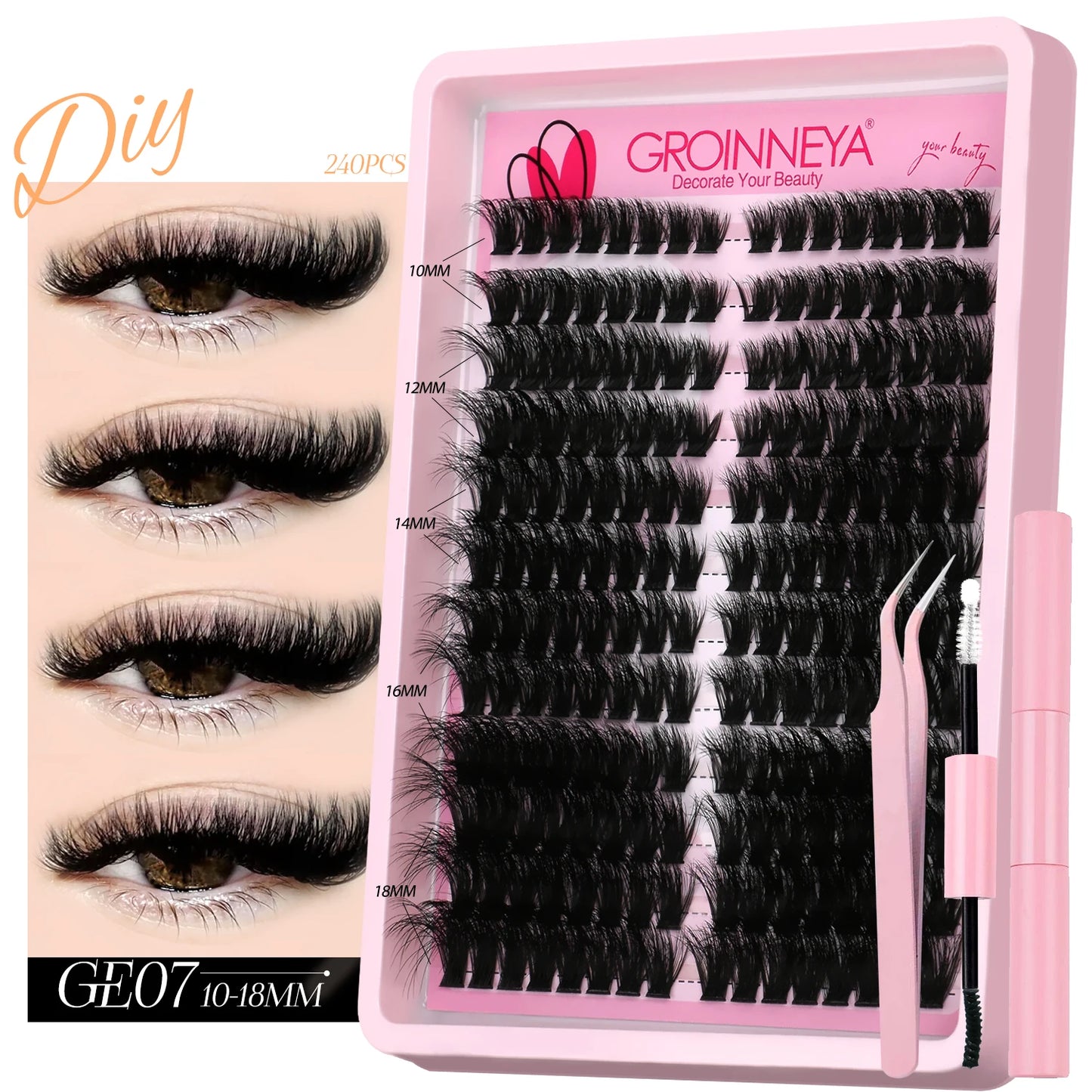 Lash Clusters Kit DIY Cluster Lash with Lash Bond & Seal Reusable Natural Looking Fluffy Eyelash Extensions Makeup