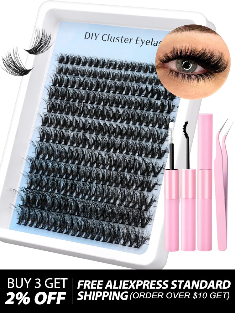 Lash Clusters Kit DIY Cluster Lash with Lash Bond & Seal Reusable Natural Looking Fluffy Eyelash Extensions Makeup
