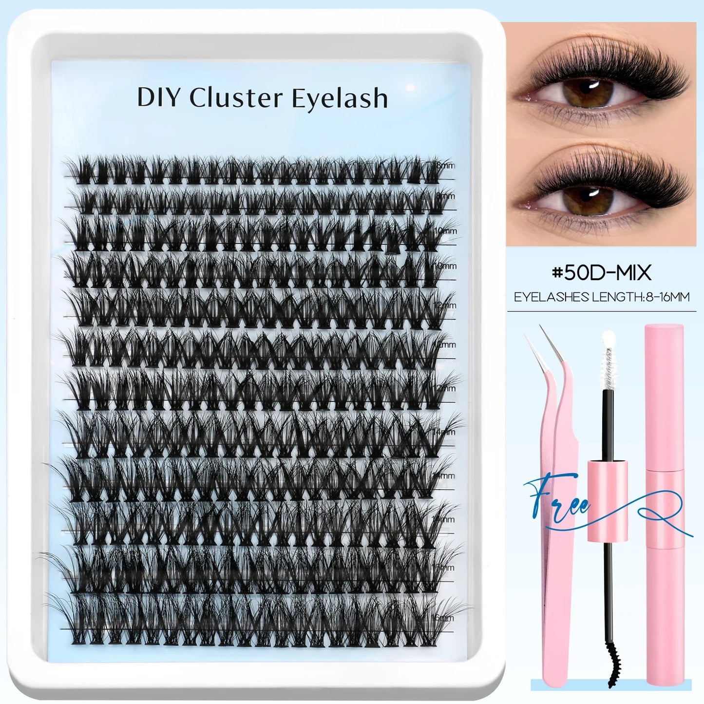 Lash Clusters Kit DIY Cluster Lash with Lash Bond & Seal Reusable Natural Looking Fluffy Eyelash Extensions Makeup
