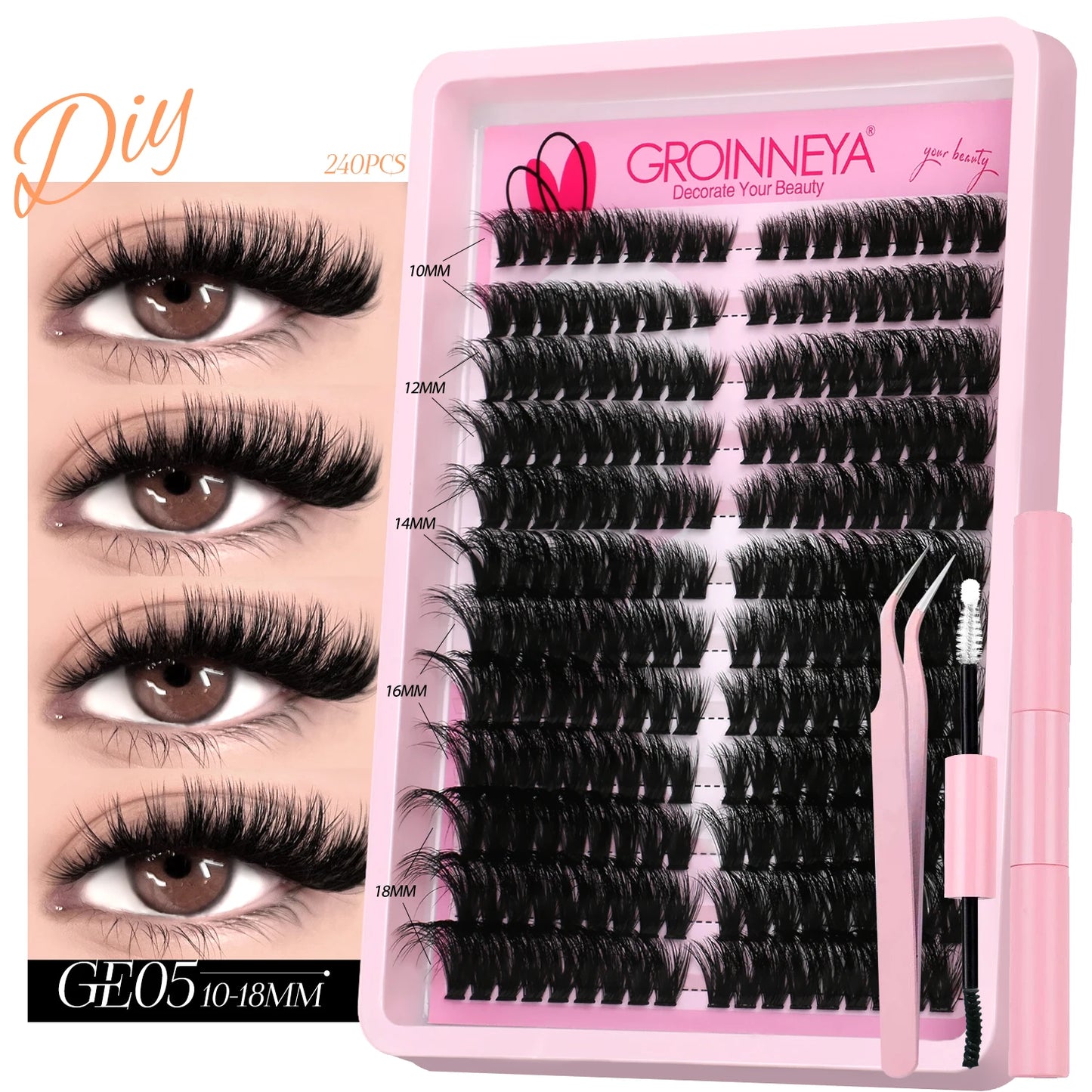 Lash Clusters Kit DIY Cluster Lash with Lash Bond & Seal Reusable Natural Looking Fluffy Eyelash Extensions Makeup