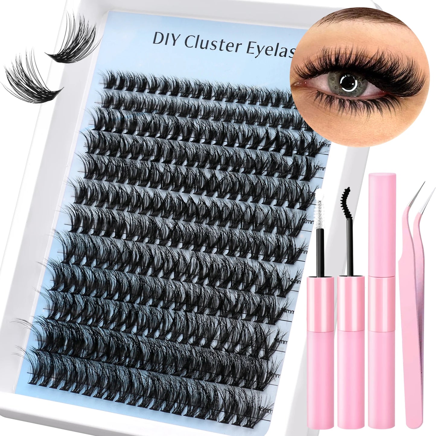 Lash Clusters Kit DIY Cluster Lash with Lash Bond & Seal Reusable Natural Looking Fluffy Eyelash Extensions Makeup