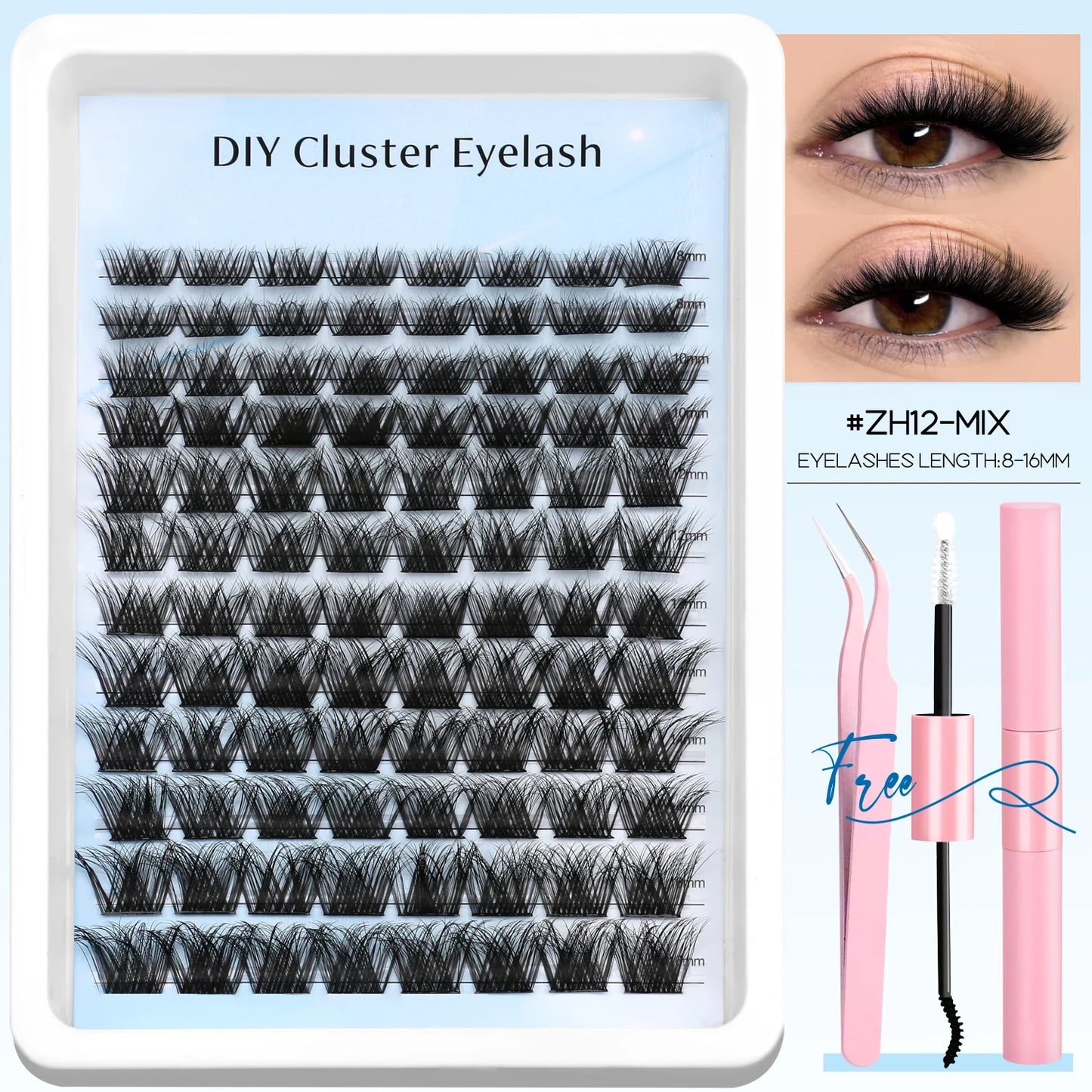 Lash Clusters Kit DIY Cluster Lash with Lash Bond & Seal Reusable Natural Looking Fluffy Eyelash Extensions Makeup