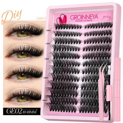 Lash Clusters Kit DIY Cluster Lash with Lash Bond & Seal Reusable Natural Looking Fluffy Eyelash Extensions Makeup