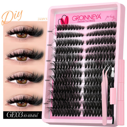 Lash Clusters Kit DIY Cluster Lash with Lash Bond & Seal Reusable Natural Looking Fluffy Eyelash Extensions Makeup