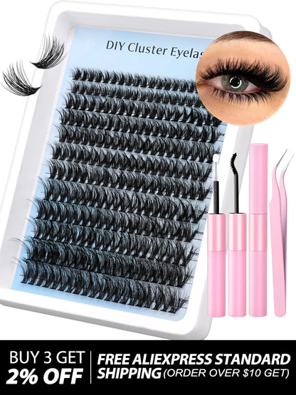 Lash Clusters Kit DIY Cluster Lash with Lash Bond & Seal Reusable Natural Looking Fluffy Eyelash Extensions Makeup