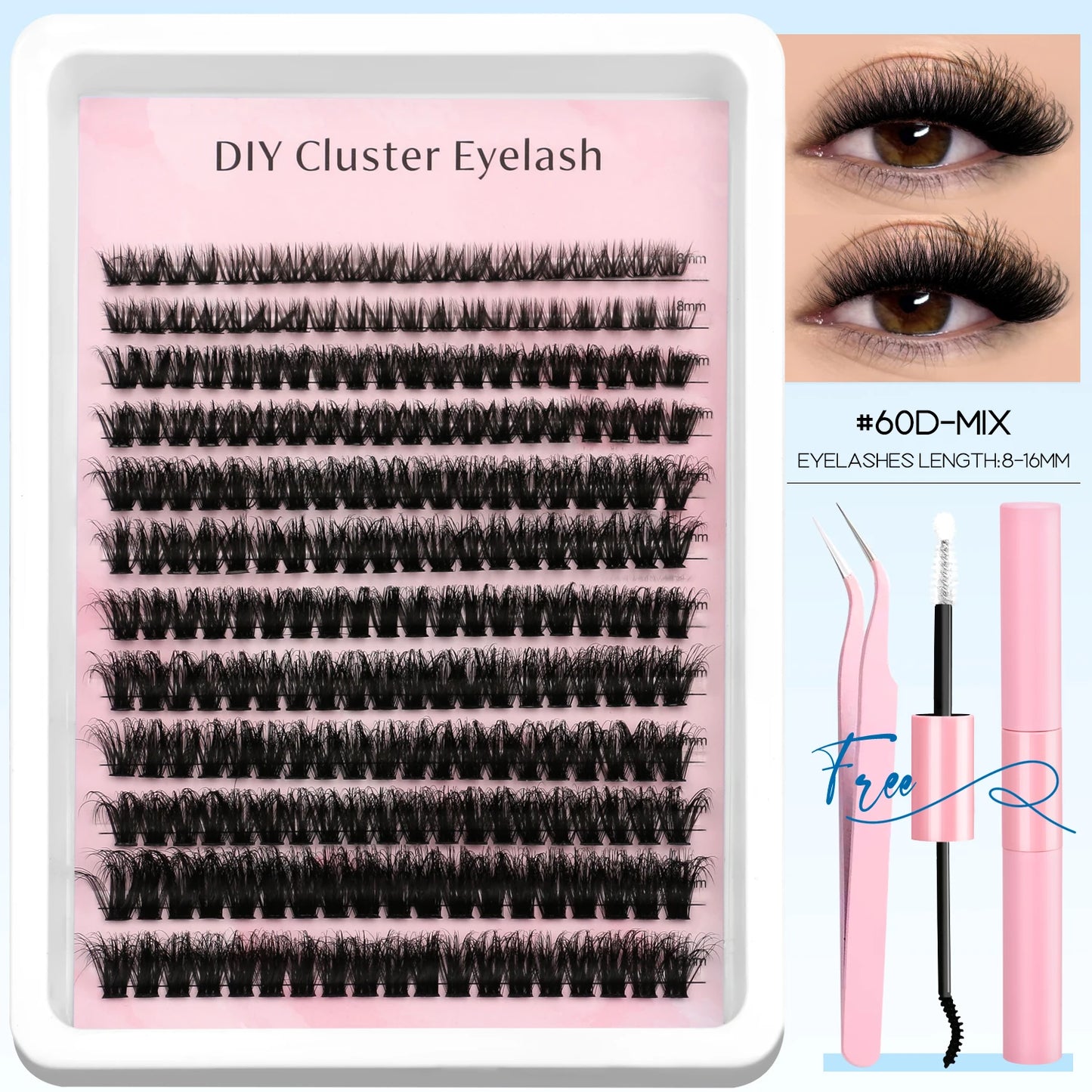 Lash Clusters Kit DIY Cluster Lash with Lash Bond & Seal Reusable Natural Looking Fluffy Eyelash Extensions Makeup